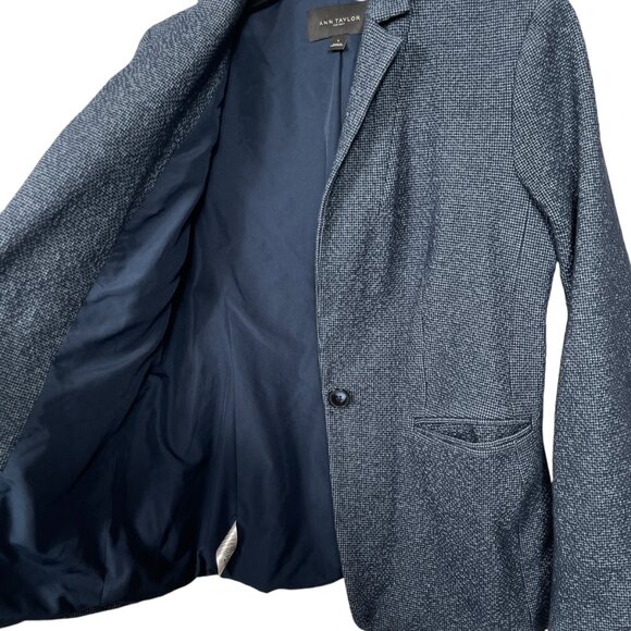 Ann Taylor Factory Tweed Blazer Size 6 Navy Blue One Button Career Workwear - Picture 7 of 12